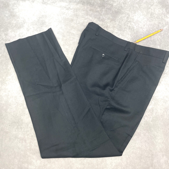Jos A Bank Executive Tailored Fit 36x32.5 Wool Dress Pants Black Flat Front READ - Picture 3 of 9